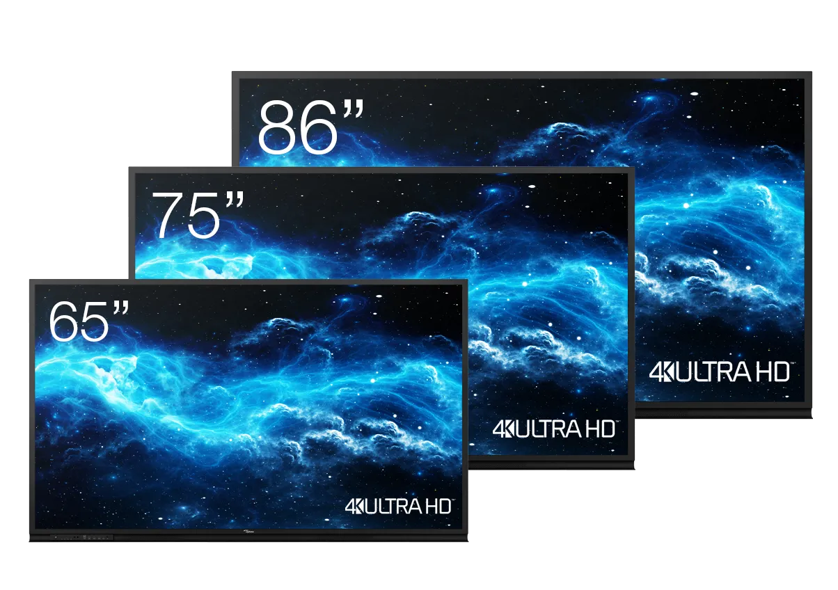 Three series models: 65 inch, 75 inch and 86 inch side by side