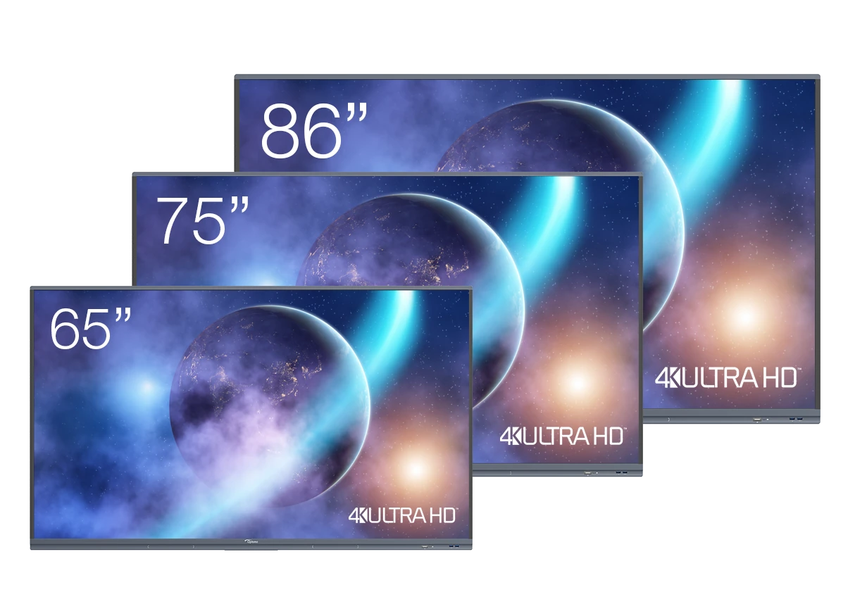 Five series models: 65 inch, 75 inch and 86 inch side by side